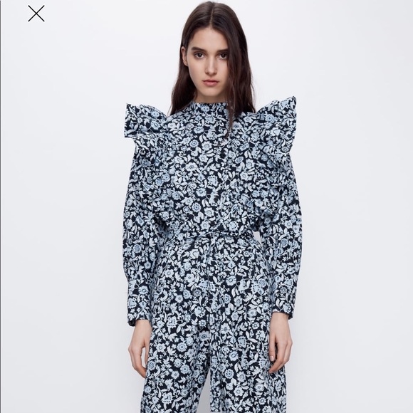 NWT Zara Print Poplin Jumpsuit size XS - Picture 2 of 7